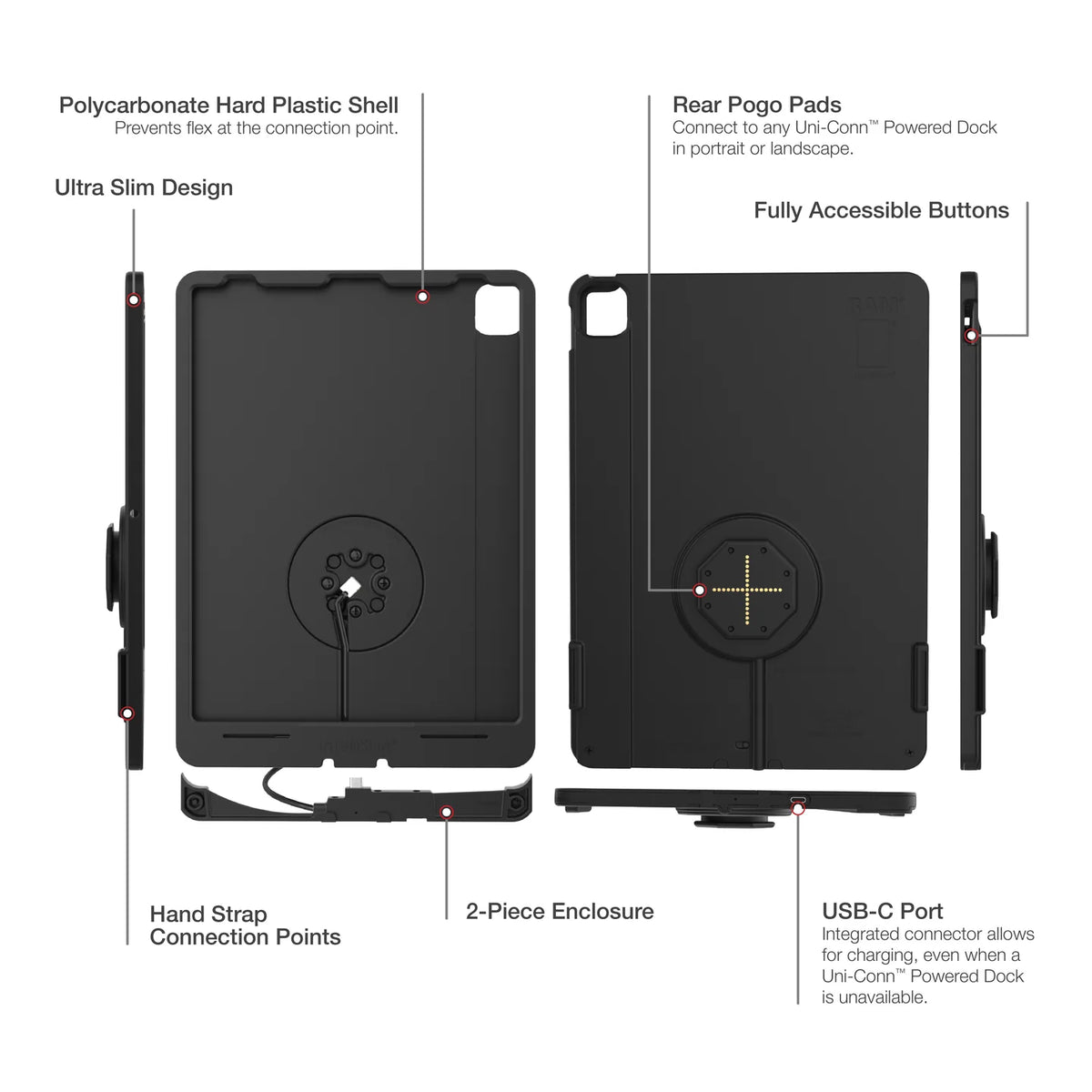 RAM IntelliSkin Thin-Case for iPad Pro 12.9 (3rd - 5th Gen) Rear Pogo Pads (RAM-GDS-SKIN-AP37-TCB)