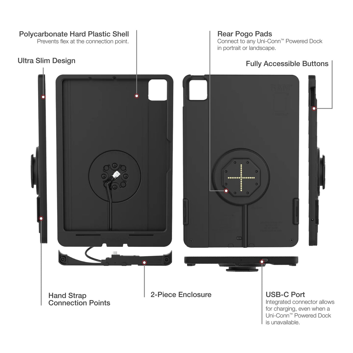 RAM IntelliSkin Thin-Case for iPad Air 11 (M2, M3, M4) Rear Pogo Pads (RAM-GDS-SKIN-AP45-M2-TCB)