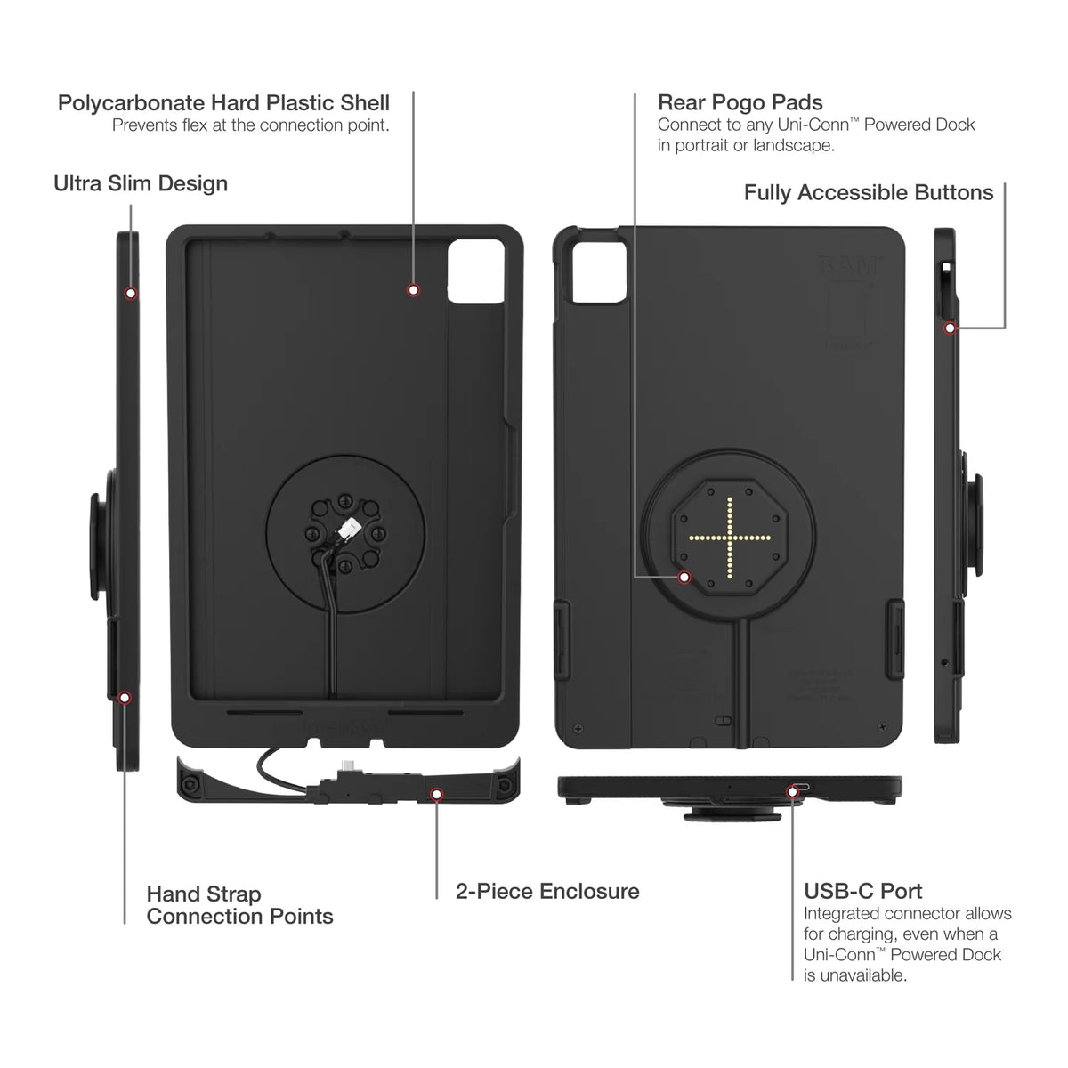 RAM IntelliSkin Thin-Case for iPad Pro 11 (M4 &amp; M5) Rear Pogo Pads (RAM-GDS-SKIN-AP45-M4-TCB)