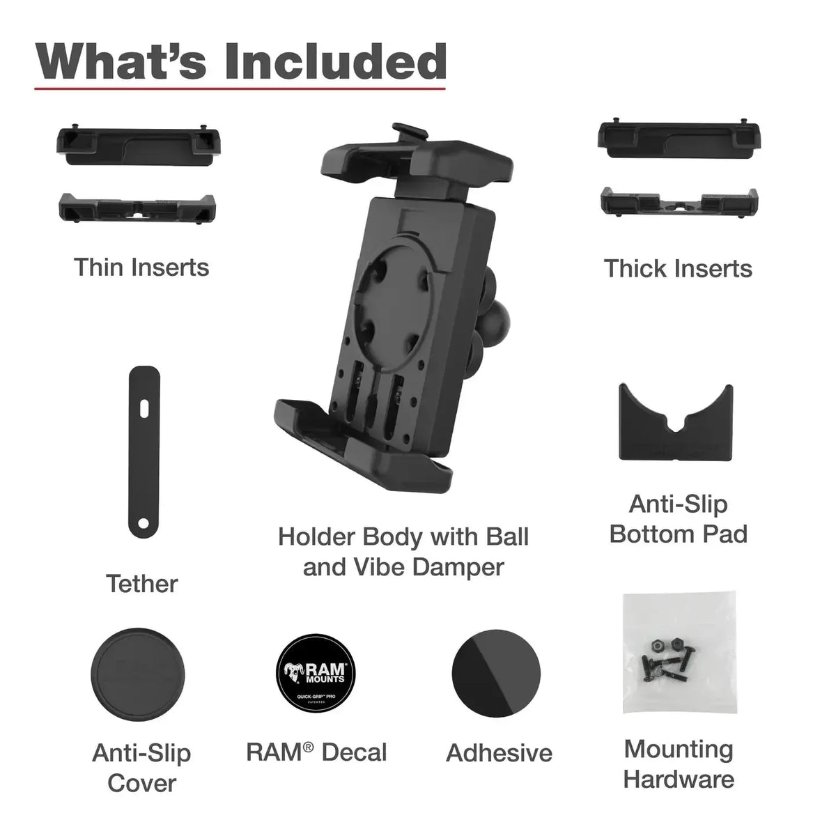 RAM Quick-Grip Pro XL Phone Holder w Ball &amp; Vibration Damper (RAM-HOL-PD7BVU)