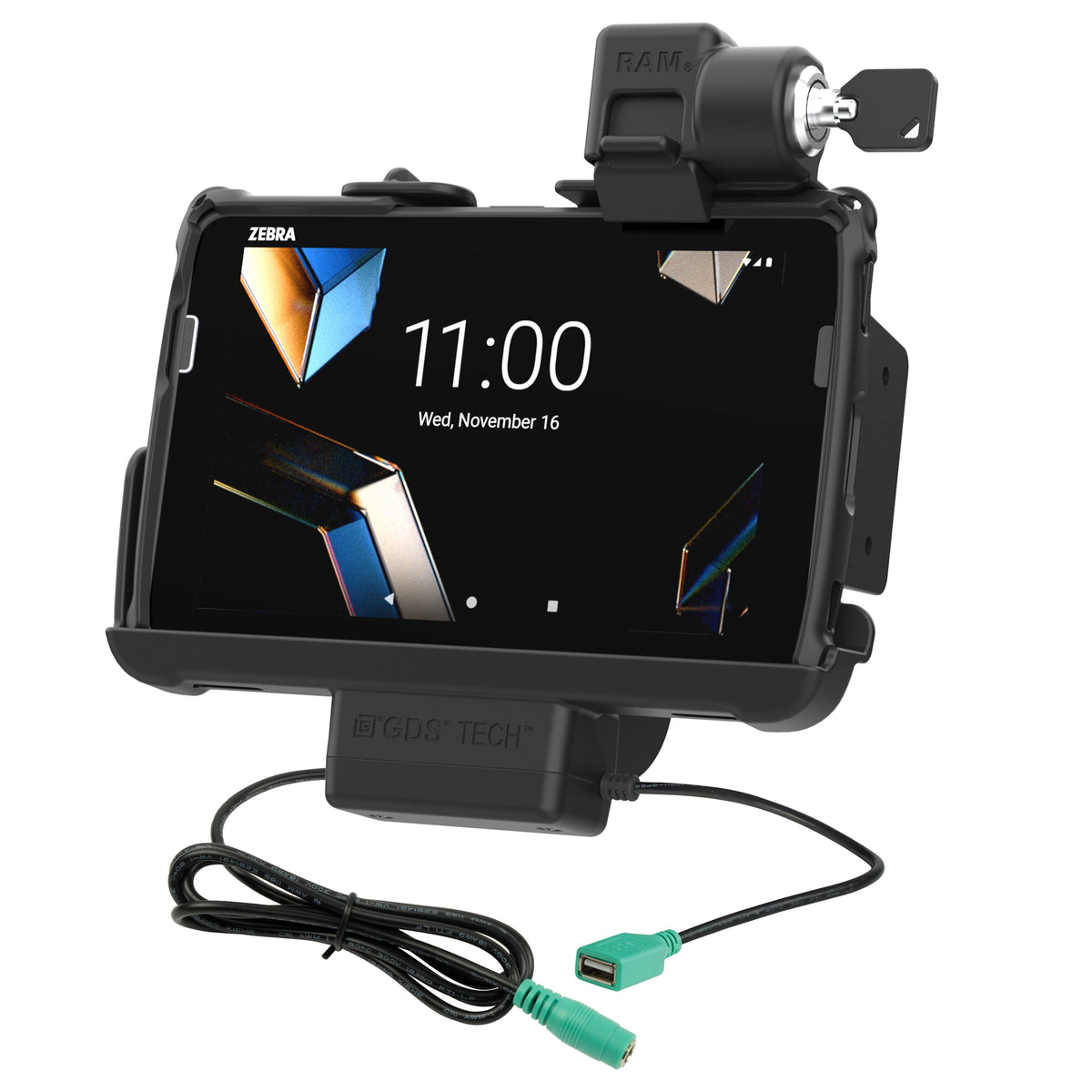 RAM-HOL-ZE20PDKLU with illustrative Zebra 8-inch tablet and Rugged Frame; tablet and frame not included