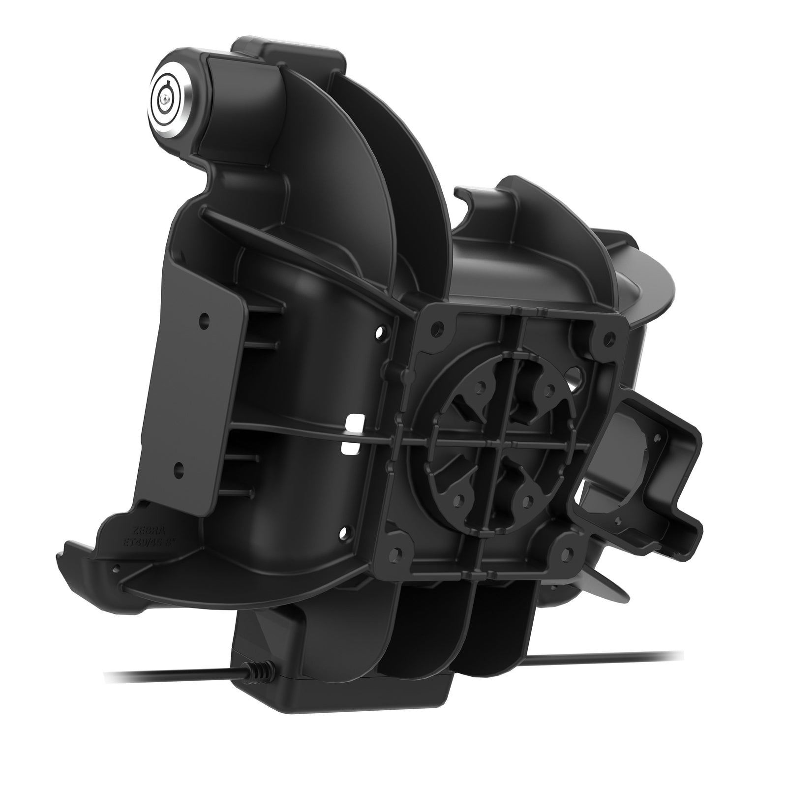 RAM-HOL-ZE20PDKLU empty key-locking 8-inch dock with side bracket and attached power/data leads