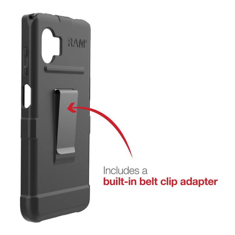 RAM-SKIN-SAM84 rear view showing included removable belt clip adapter