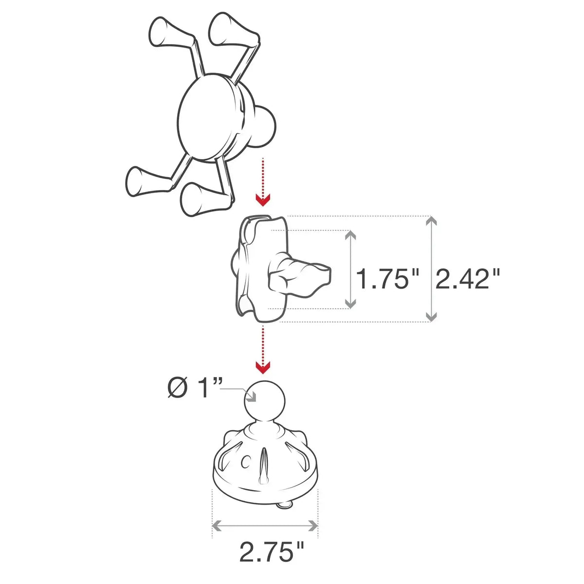 RAM X-Grip Phone Mount w Low Profile Suction Base (RAP-B-166-2-A-UN7U)