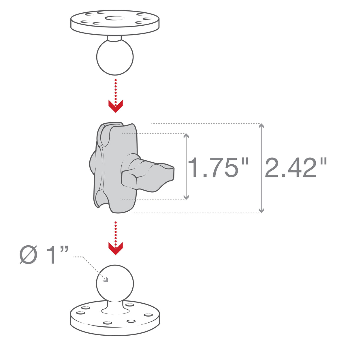 RAM Short Composite Clamp Arm B Size (RAP-B-201U-A)