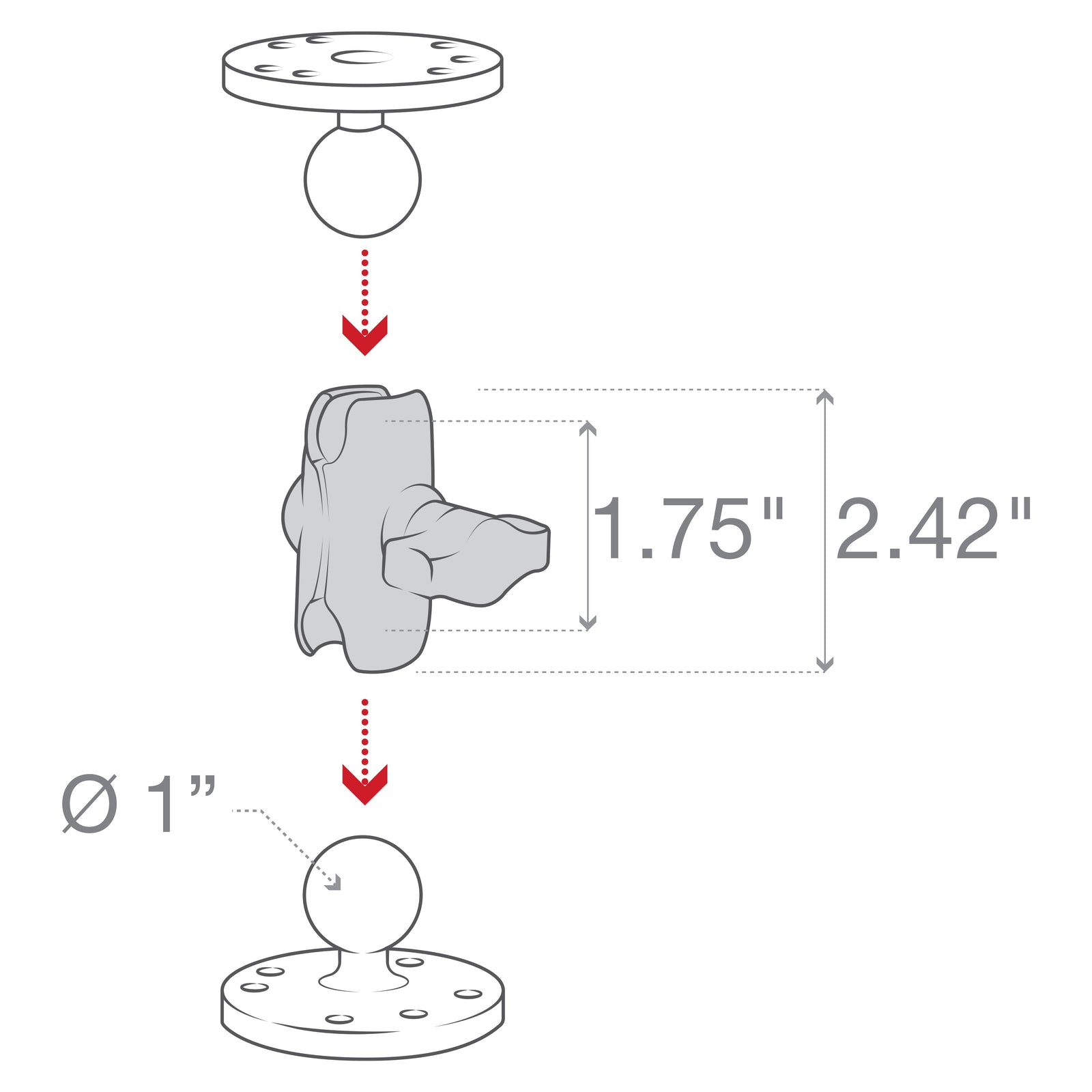 RAM Short Composite Clamp Arm B Size (RAP-B-201U-A)