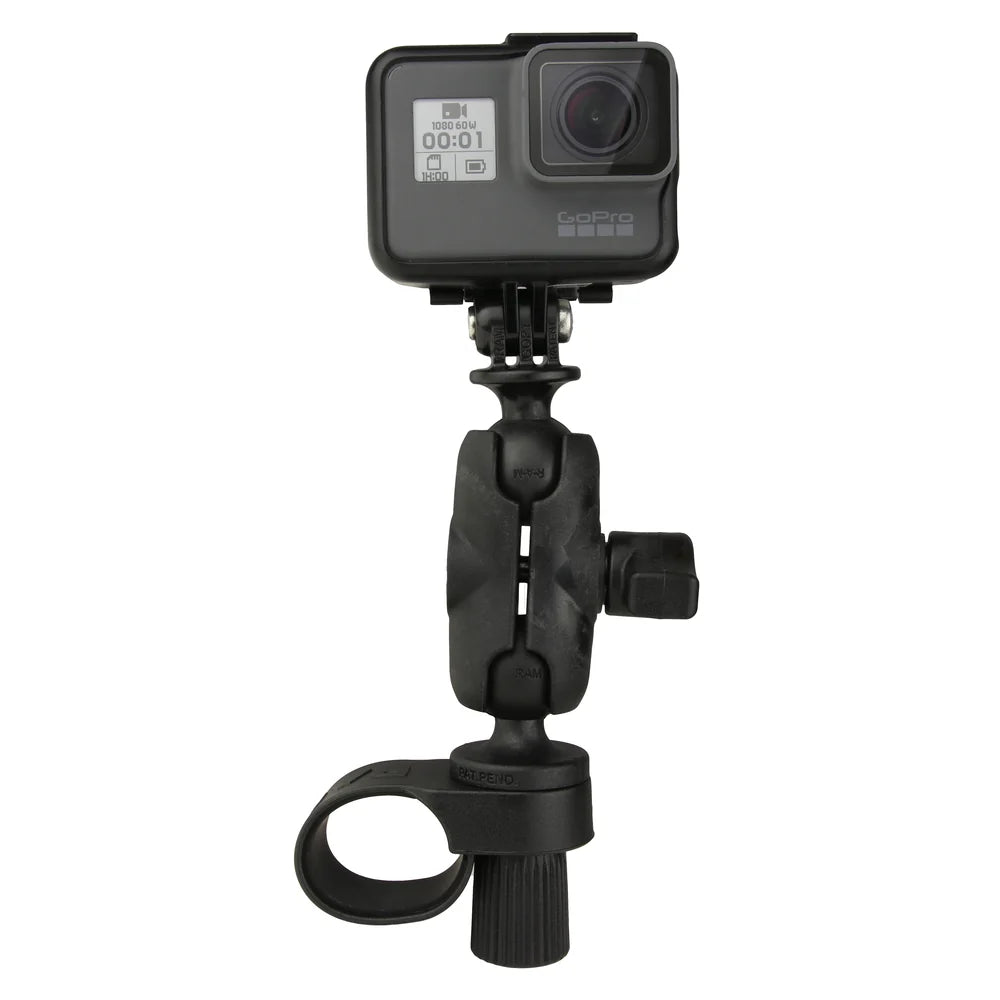 RAM Tough-Strap GoPro handlebar mount assembly; camera shown is not included