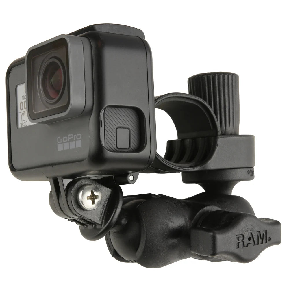 RAM Tough-Strap GoPro handlebar mount assembly; camera shown is not included