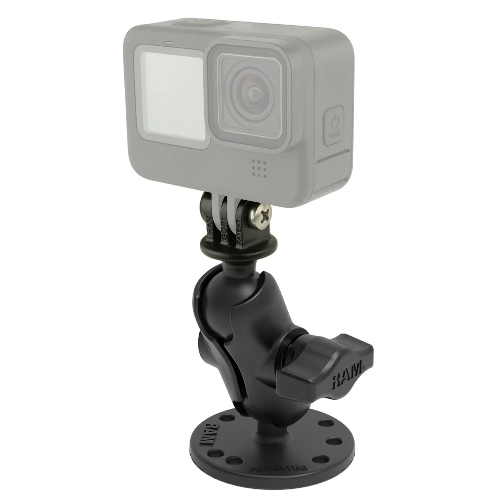 RAM Short Drill-Down Mount w GoPro Adapter (RAM-B-138-A-GOP1U), assembled mount; camera shown is not included