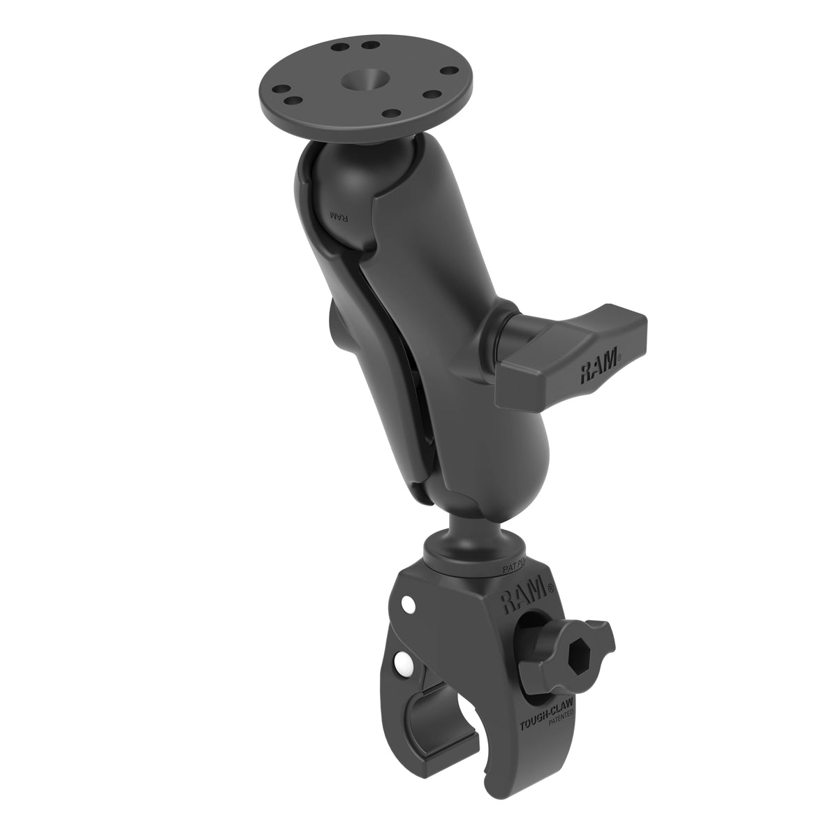 Official RAM RAM-202-400 small Tough-Claw, medium C-size arm and round plate configuration, view 1; holder sold separately.