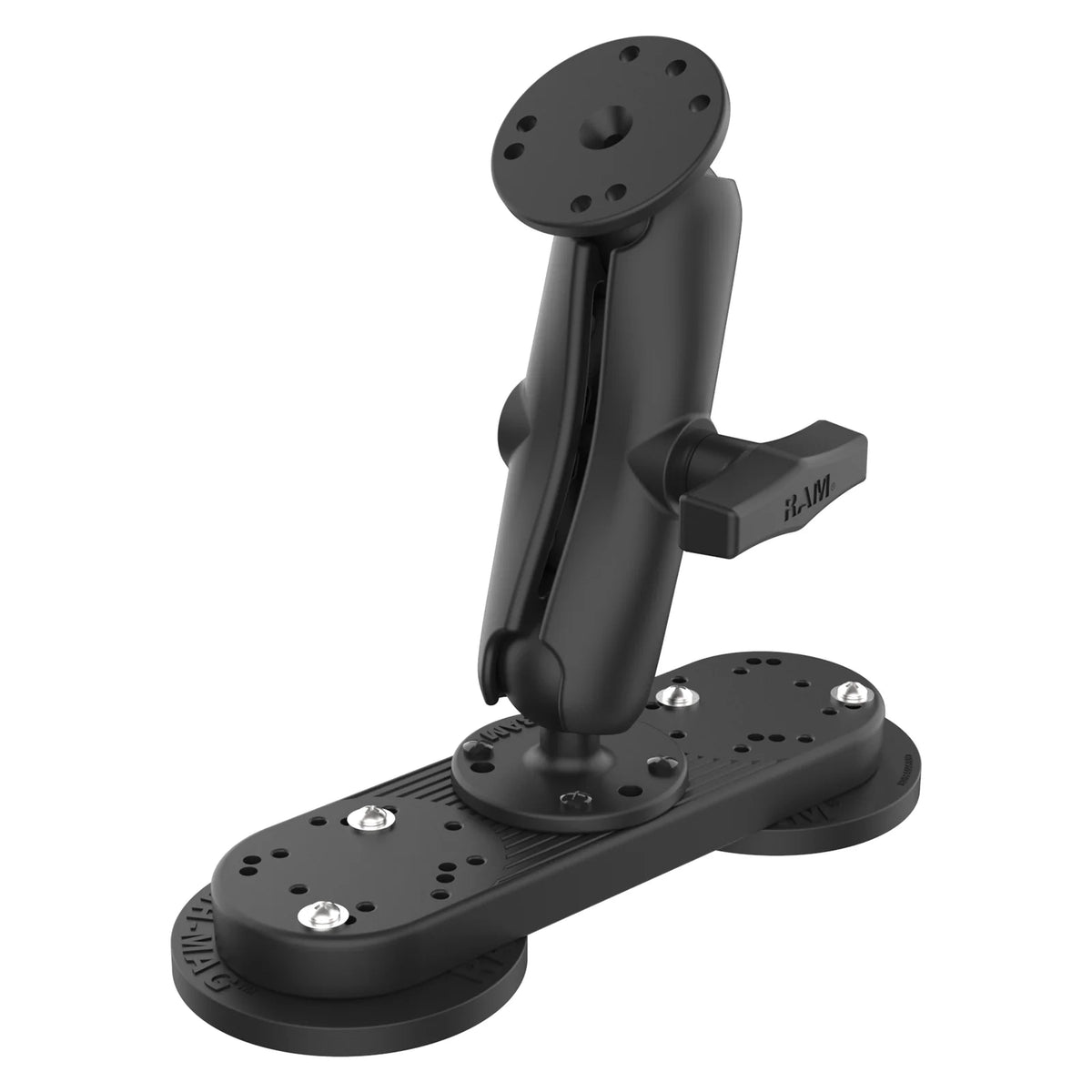 Genuine RAM double magnetic base with medium C-size arm and round plate, shown assembled; holder not included