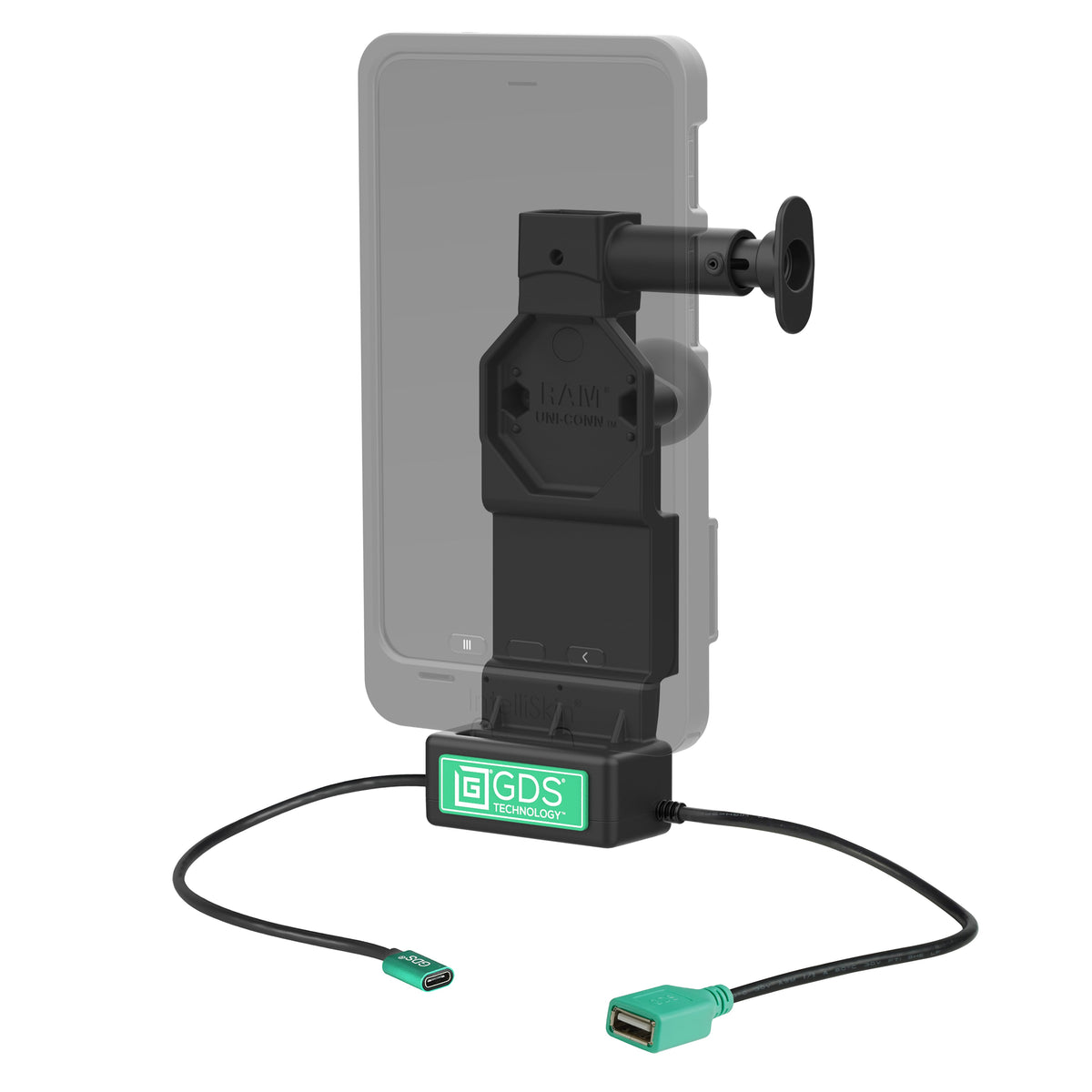 RAM-GDS-DOCK-U4CDU docked tablet application; tablet, IntelliSkin and mounting ball sold separately