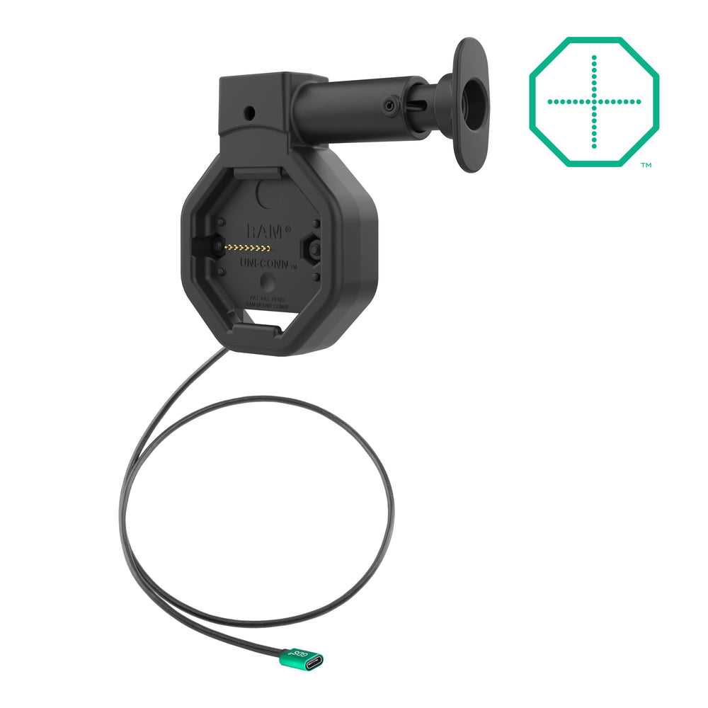 RAM-GDS-DOCK-U5CPU black rear-pogo USB-C charging dock and power lead