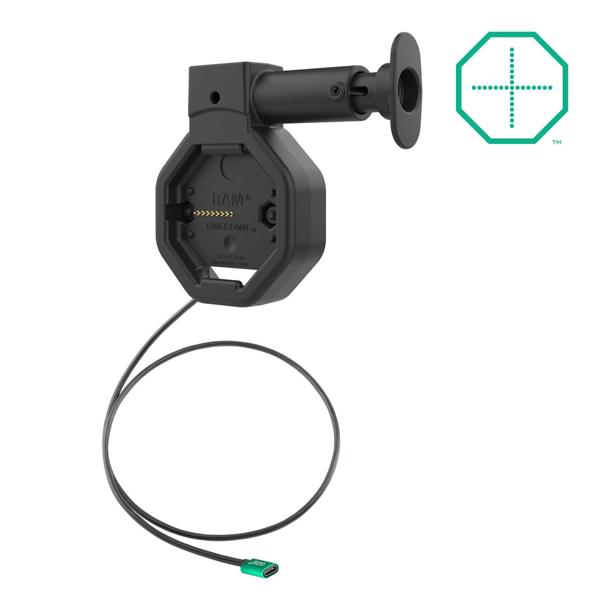 RAM-GDS-DOCK-U5CPU black rear-pogo USB-C charging dock and power lead
