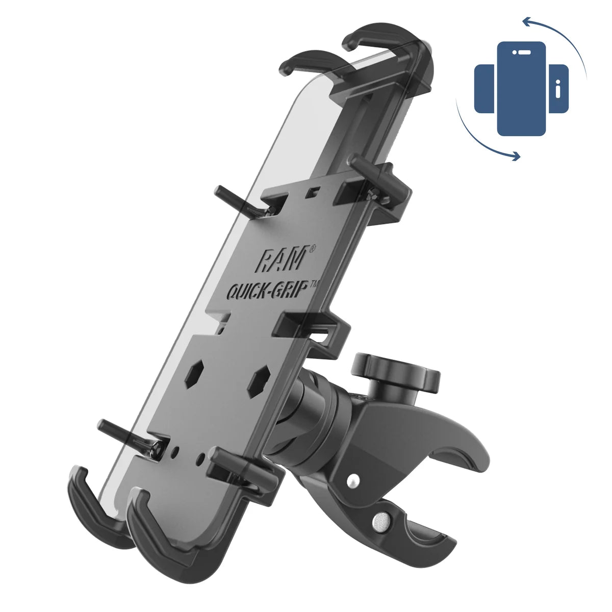 RAM Quick-Grip XL rotating low-profile Tough-Claw phone mount RAM-HOL-PD4-400-1RU, front angled view