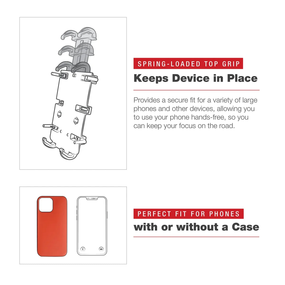 RAM Quick-Grip XL spring-loaded top grip and phone case fit guide