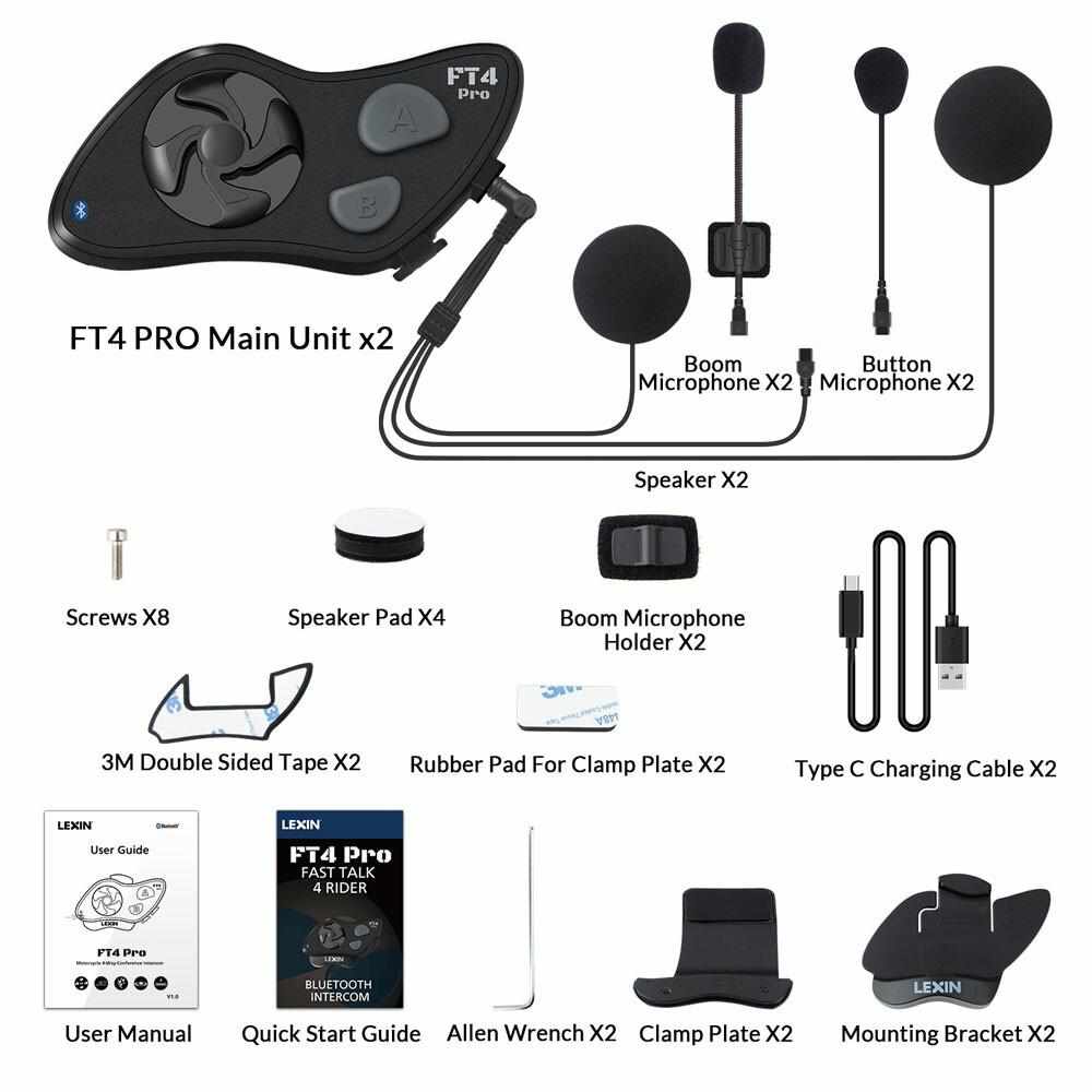 LEXIN® FT4 PRO Bluetooth Headset Twin Pack (LXFT4PDP0001) - Modest Mounts