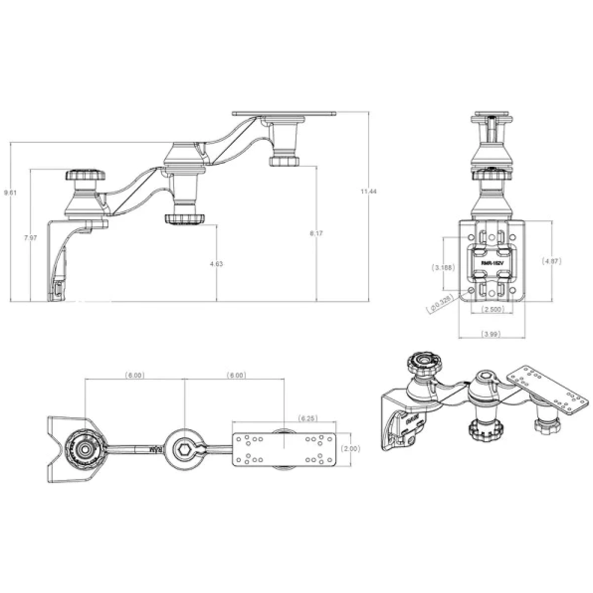 RAM 12" Vertical Swing Arm for Fishfinders (RAM-109V-1U)
