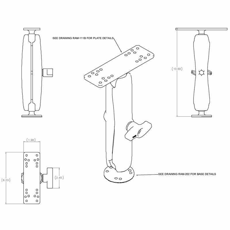 RAM 1.5" Marine Mount w 6.25" X 2" Base &amp; Long Arm (RAM-111U-D) - Modest Mounts