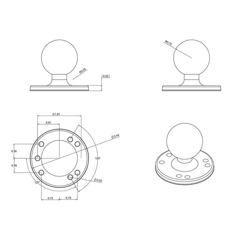 RAM Round Base with 1.5" C Ball (RAM-202U) - Modest Mounts