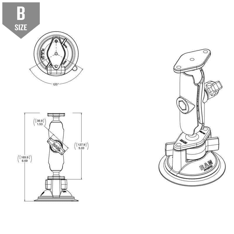 RAM Suction Cup Mount w Arm & Diamond Adapter (RAM-B-166U) - Modest Mounts