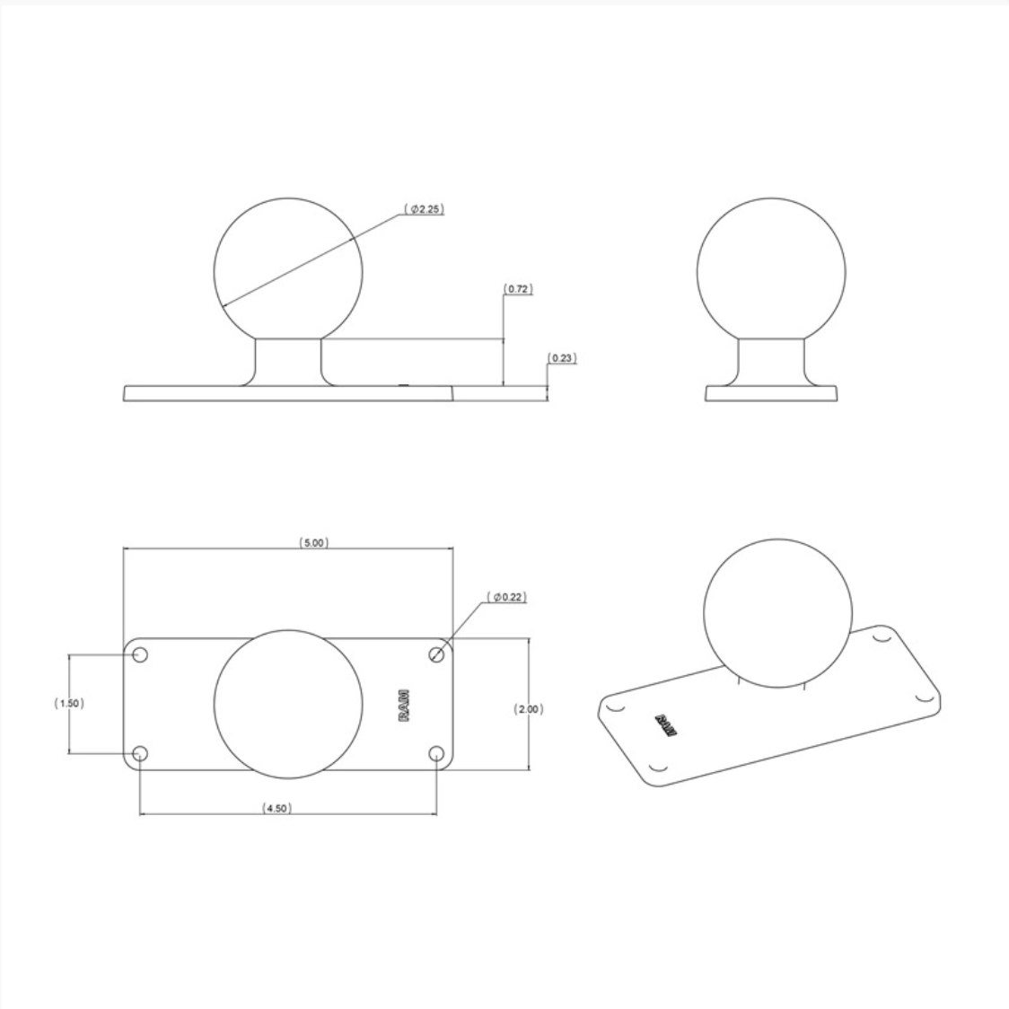RAM D Ball with 1.5" x 4.5" 4-Hole Pattern (RAM-D-202U-25) - Modest Mounts