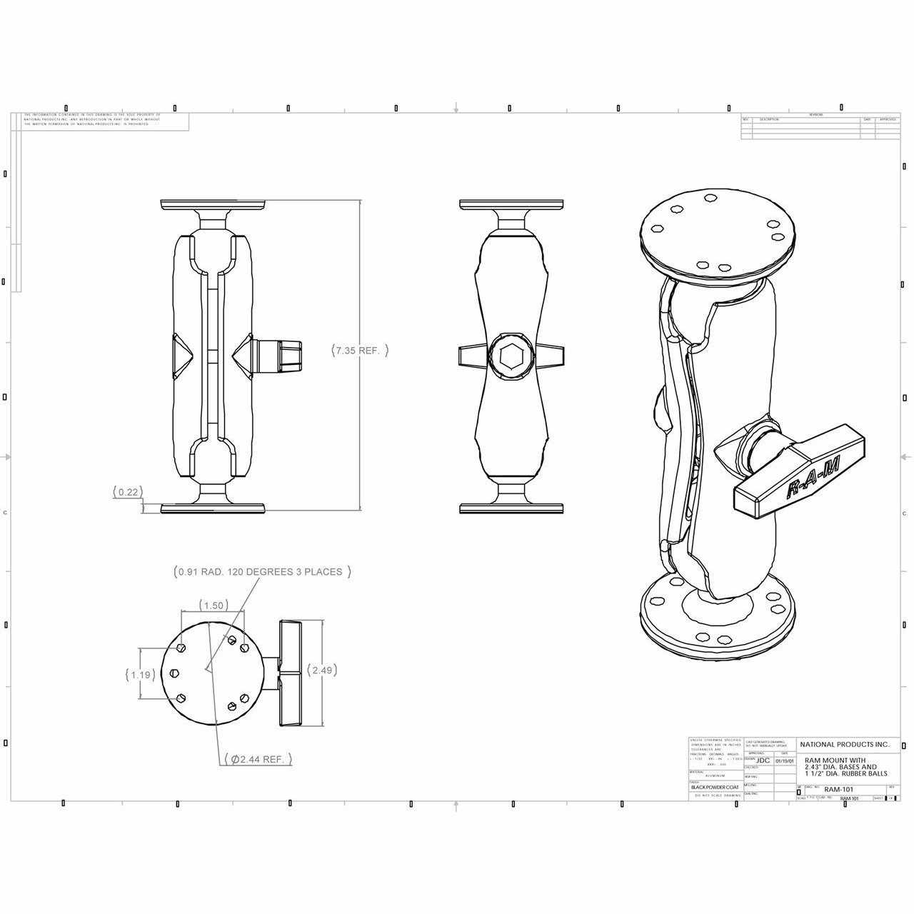 RAM Standard Socket Arm Two Round Bases C (RAM-101U) - Modest Mounts