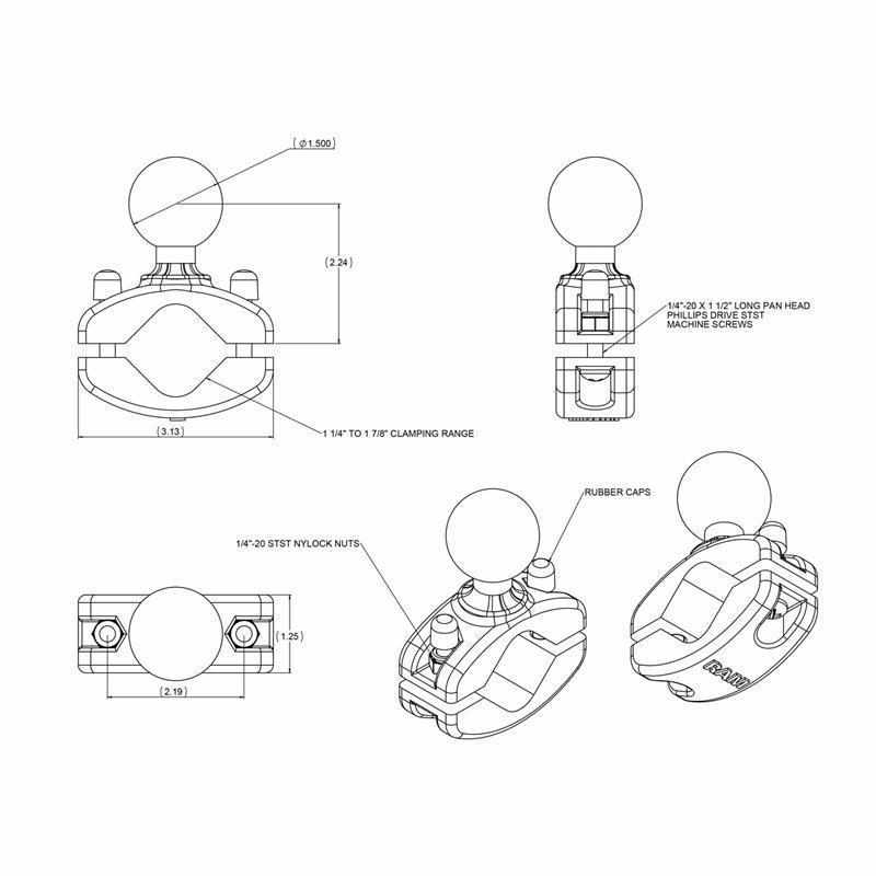 RAM Aluminium Rail Mount 1.5" Ball (RAM-271U-12) - Modest Mounts