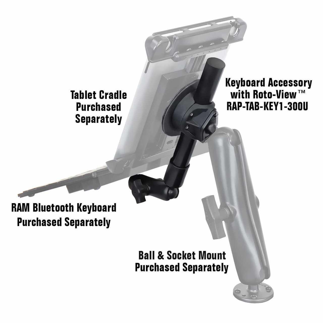 RAM Keyboard Holder for Tablets w Roto-View™ (RAP-TAB-KEY1-300U) - Modest Mounts