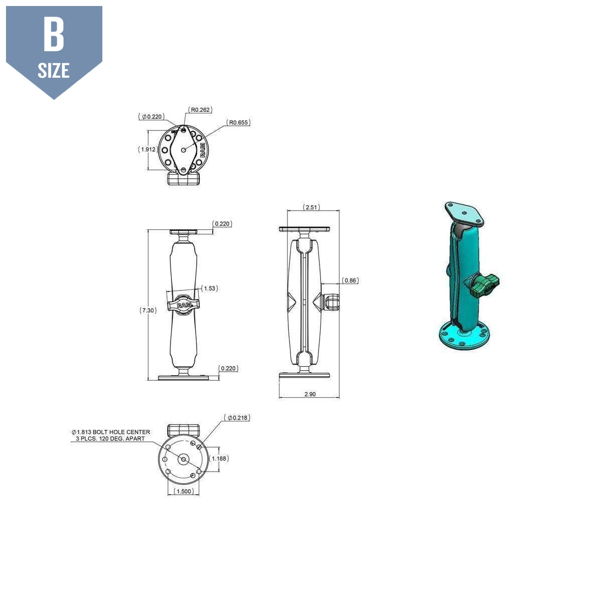 RAM Long Clamp Arm w Round & Diamond Base (RAM-B-138U-C) - Modest Mounts