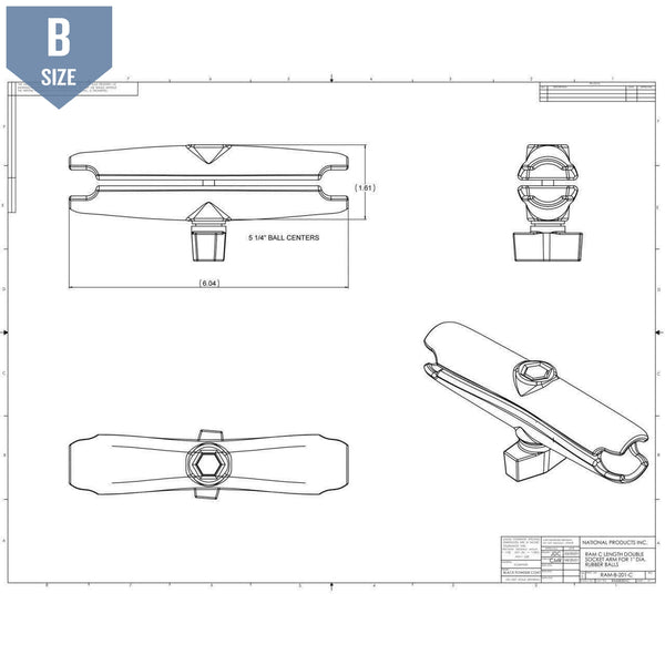 RAM Long Double Socket Clamp Arm B Size (RAM-B-201U-C) - Modest Mounts