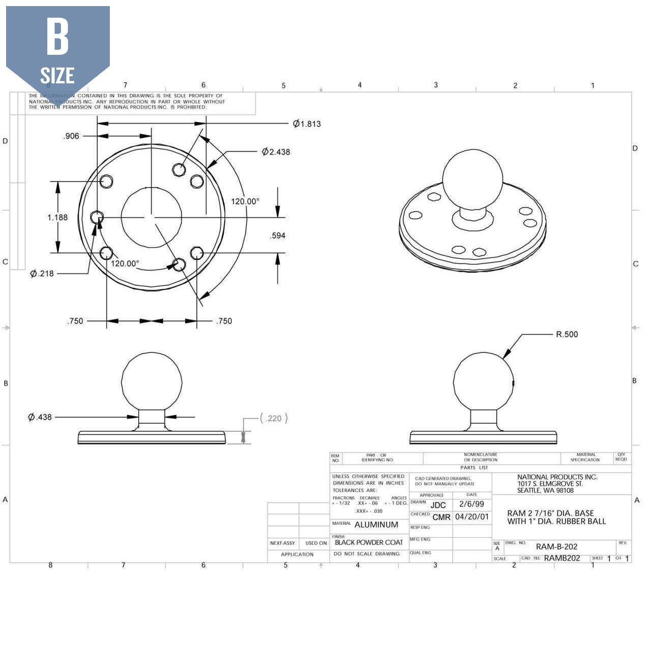 RAM Round Base with 1" B Ball (RAM-B-202U) - Modest Mounts