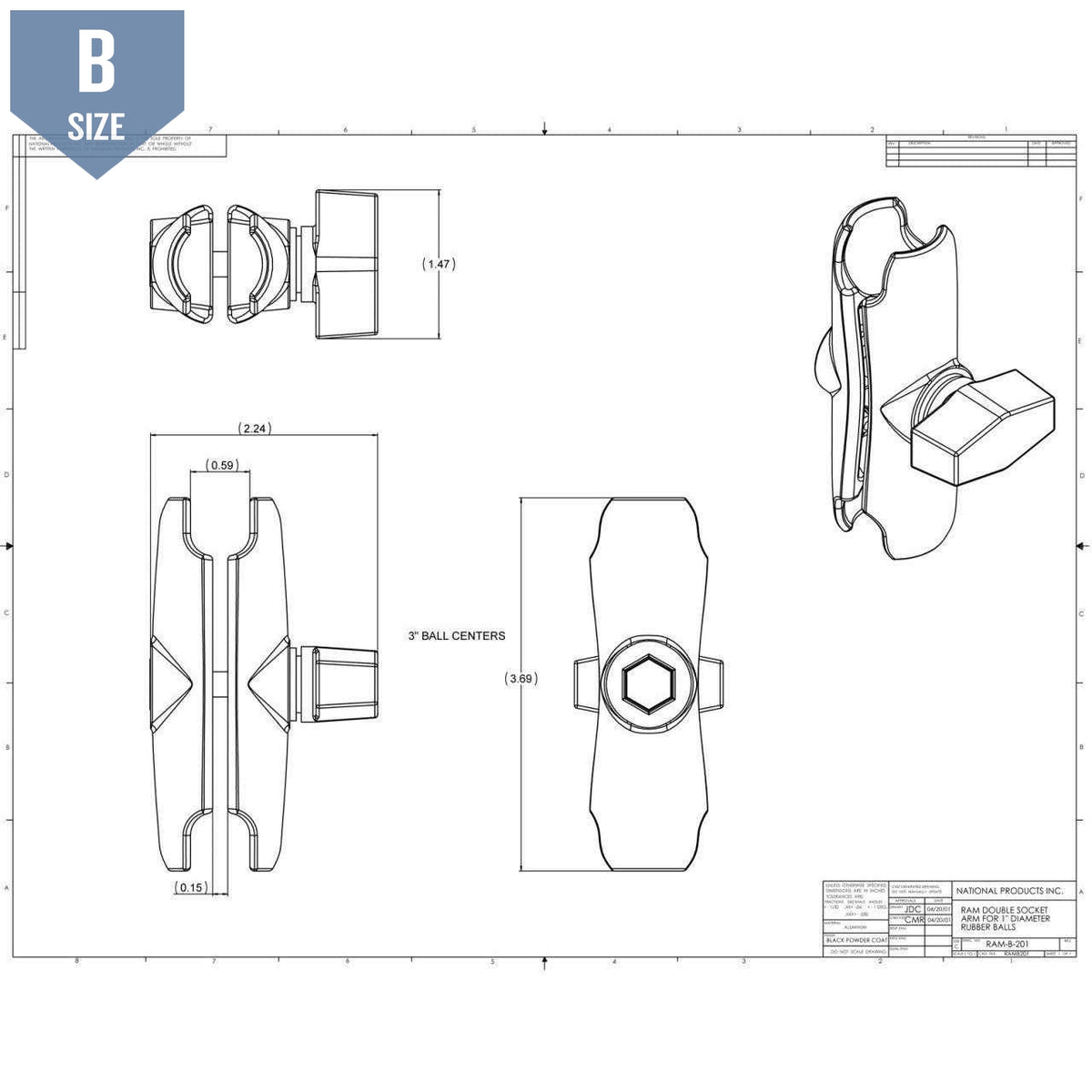 RAM Standard Double Socket Clamp Arm B Size (RAM-B-201U) - Modest Mounts